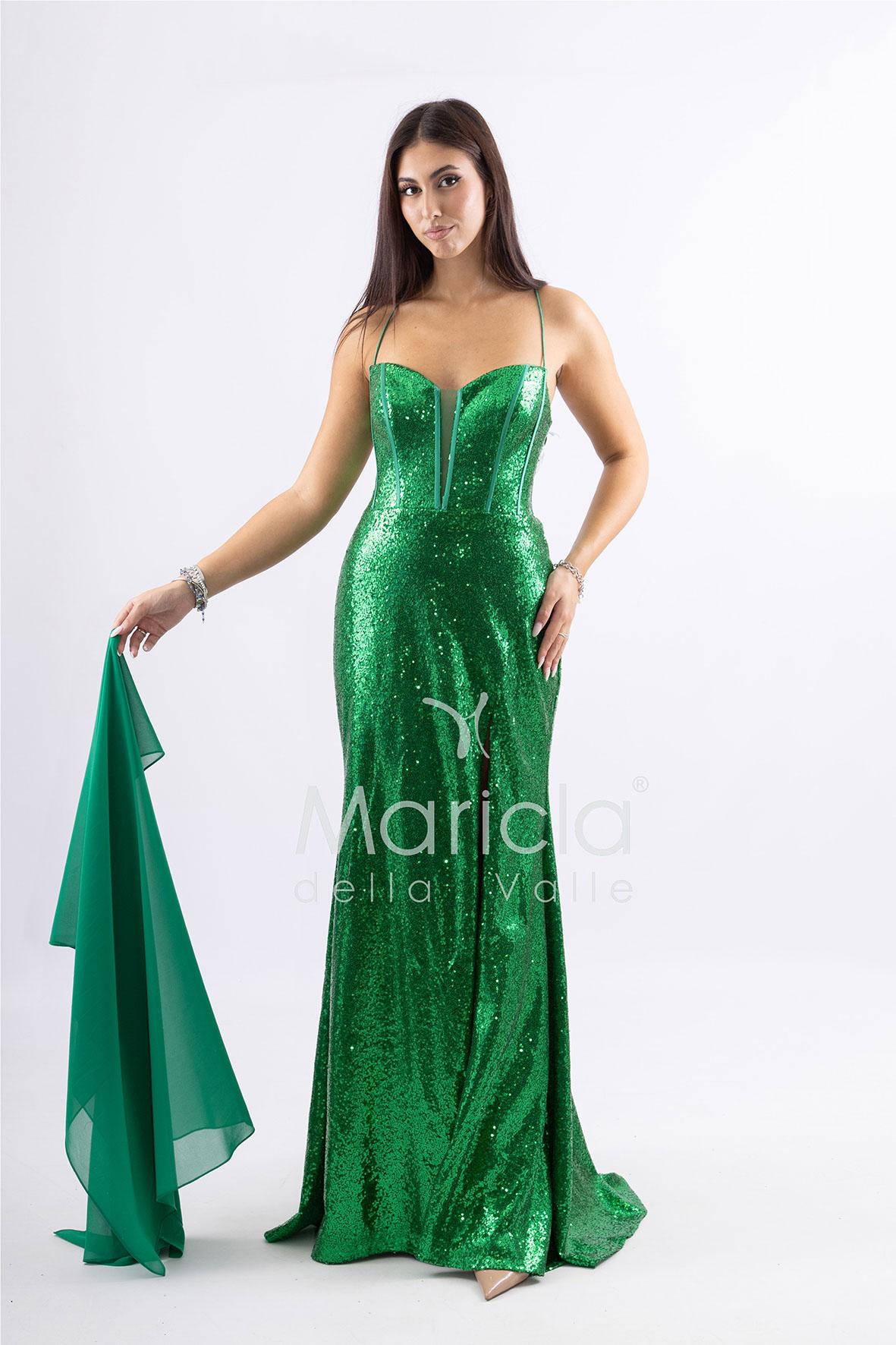 Abito a sirena lungo con micropaillettes <BR/> JC35336 VERDE MARICLA ELEGANCE 