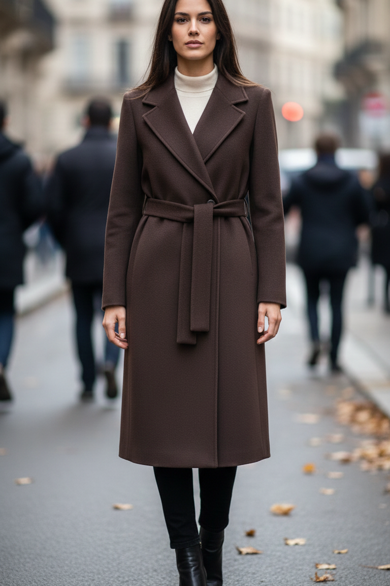 Cappotto Lungo Avvolgente con Cintura EC04608 MORO MARICLA 