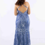 abito lungo intrecciato dietro FI7522 INDACO MARICLA ELEGANCE 