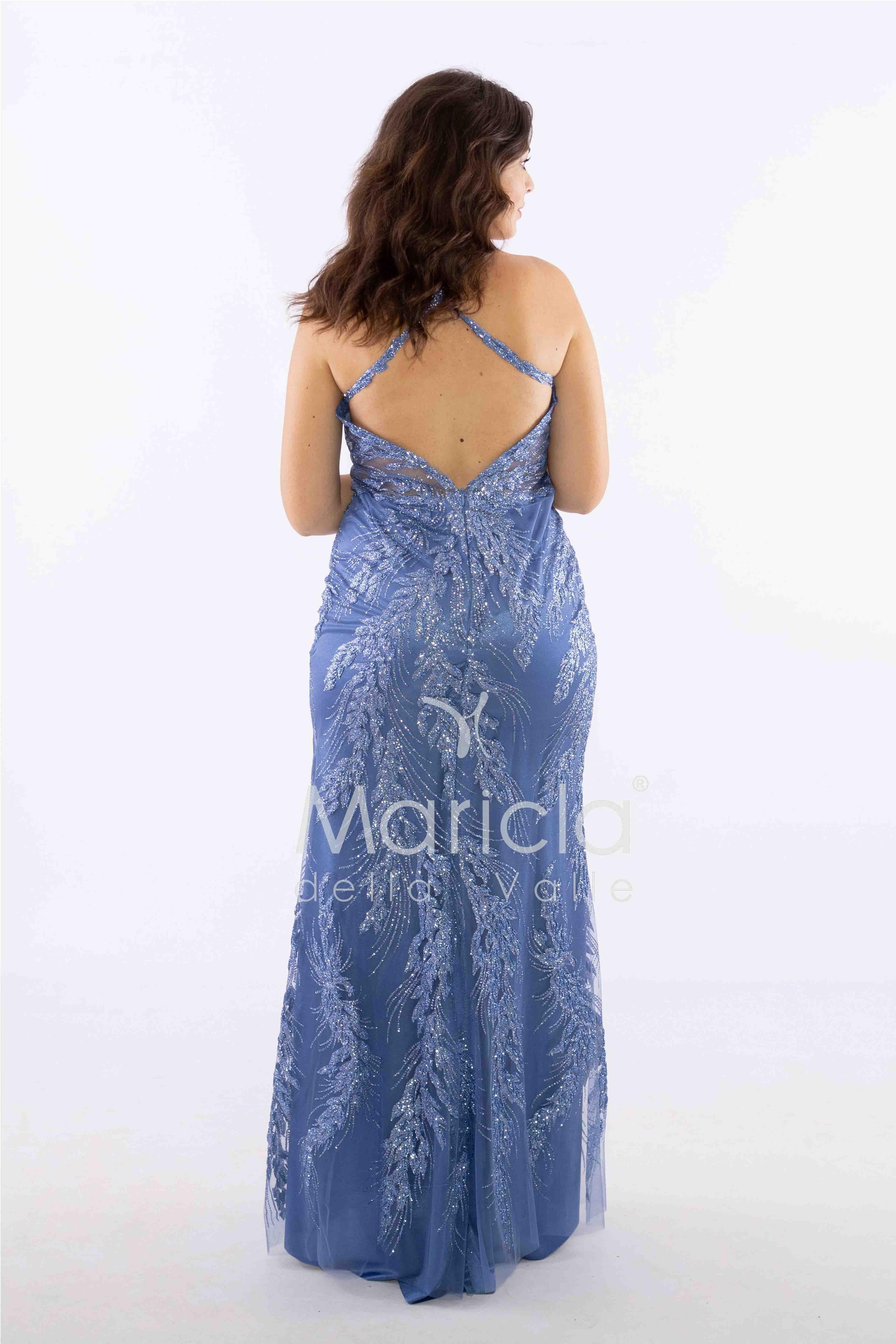 abito lungo intrecciato dietro FI7522 INDACO MARICLA ELEGANCE 