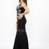 abito lungo con ricamo laterale INV2319 NERO MARICLA ELEGANCE 