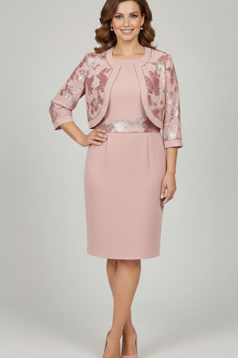 Tubino con Giacchino in Pizzo e Paillettes LH213AG ROSA LUDOVICA HASSLER 