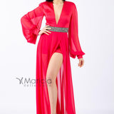 Abito lungo con fascia glitter e spacco MVV42361 MAGENTA MARIA VITTORIA VINCI 