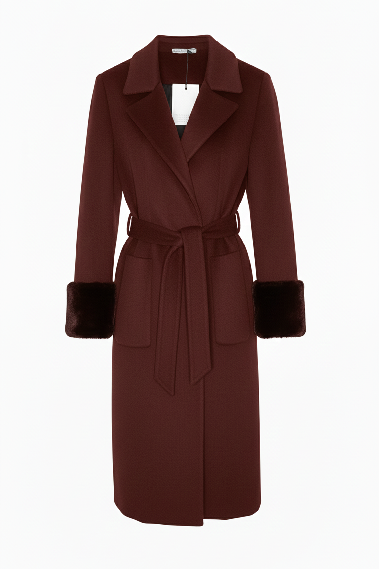 Cappotto Mid-Length Avvolgente con Polsini in Eco-Pelliccia ROMI2732 AMARONE MARICLA 