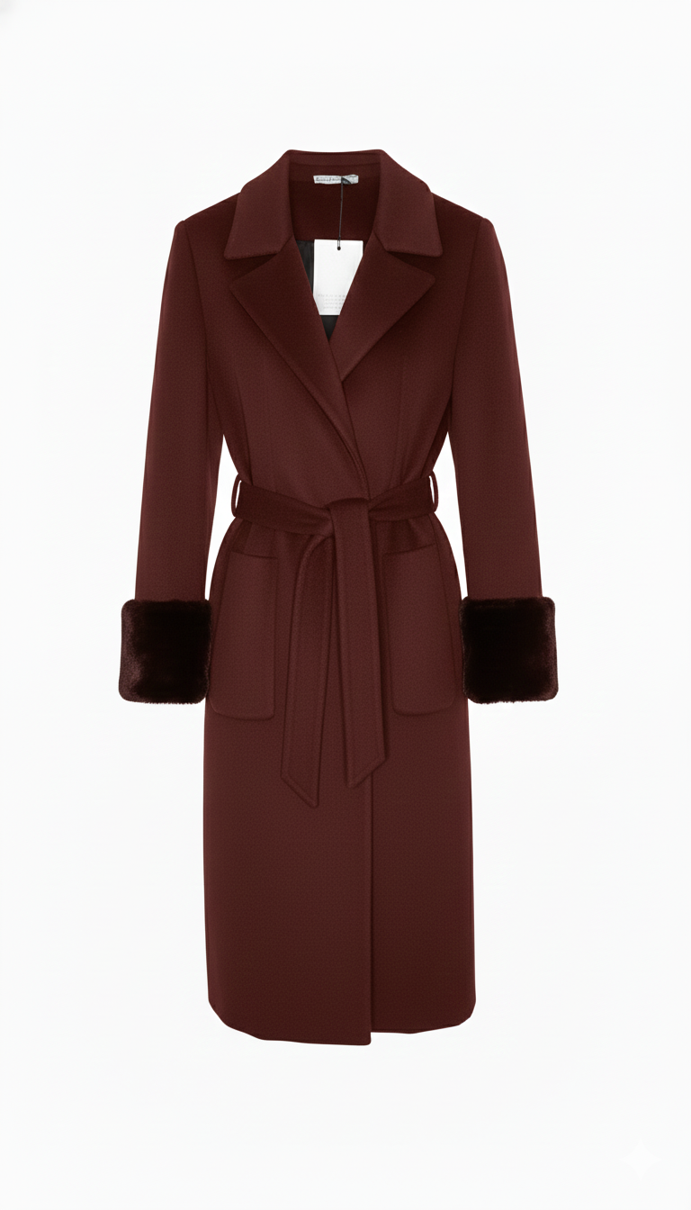 Cappotto Mid-Length Avvolgente con Polsini in Eco-Pelliccia ROMI2732 AMARONE MARICLA 