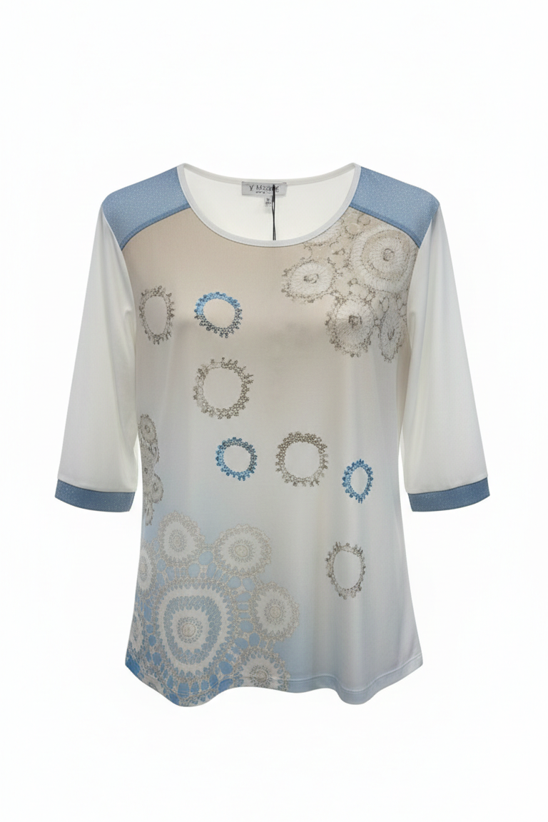 Maglia con Stampe Mandala e Dettagli Lurex GR2058 BIANCO MARICLA 