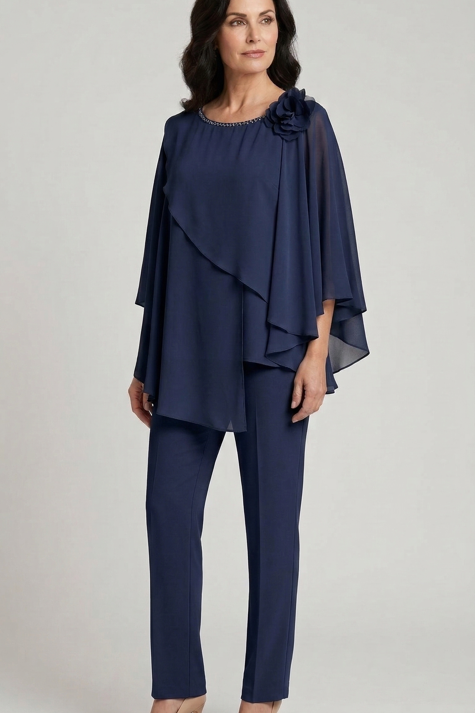 casacca con fiore e pantalone SH624CP BLU SHARON 