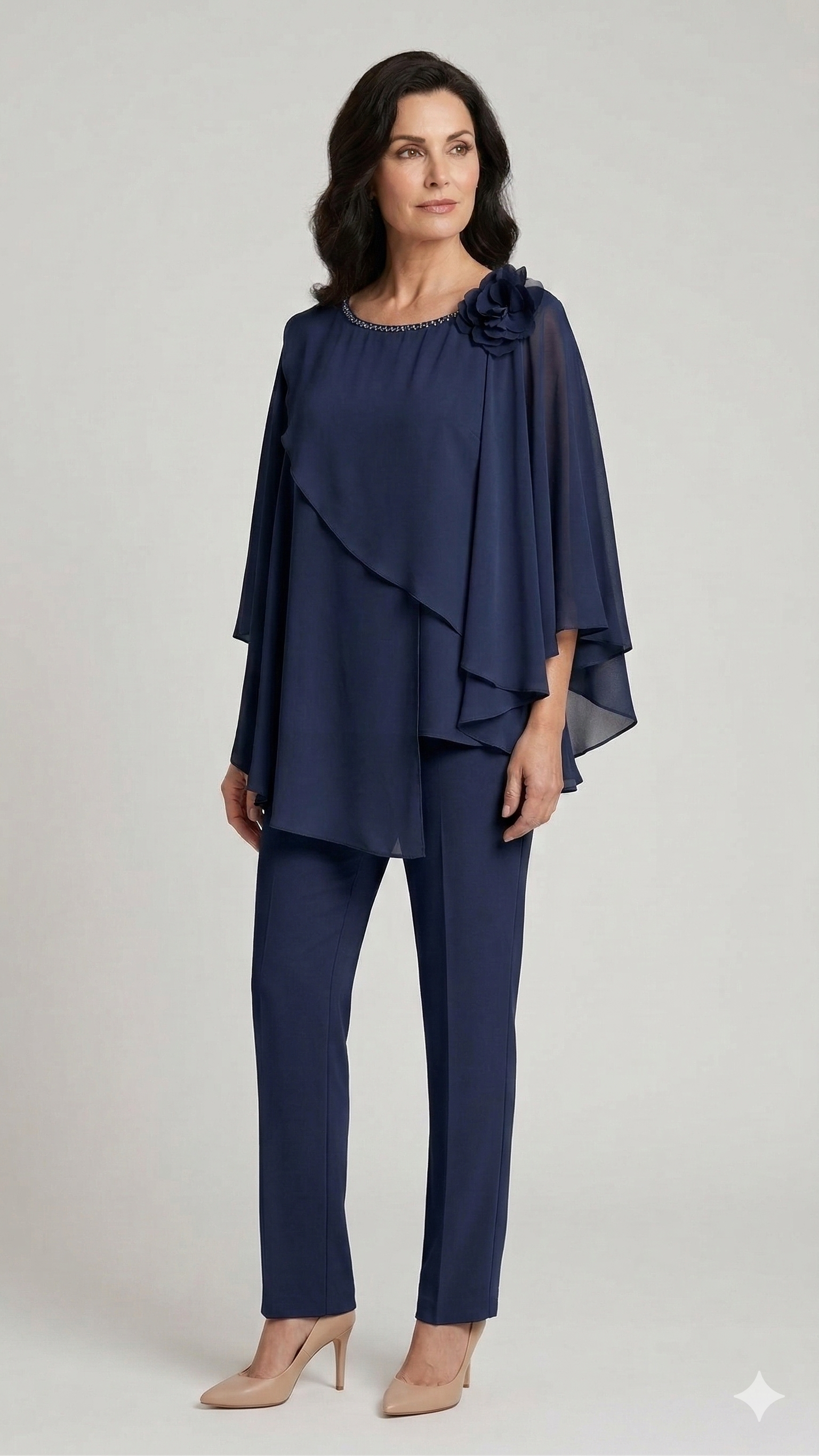 casacca con fiore e pantalone SH624CP BLU SHARON 
