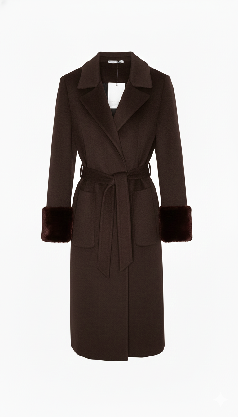 Cappotto Mid-Length Avvolgente con Polsini in Eco-Pelliccia ROMI2732 MORO MARICLA 