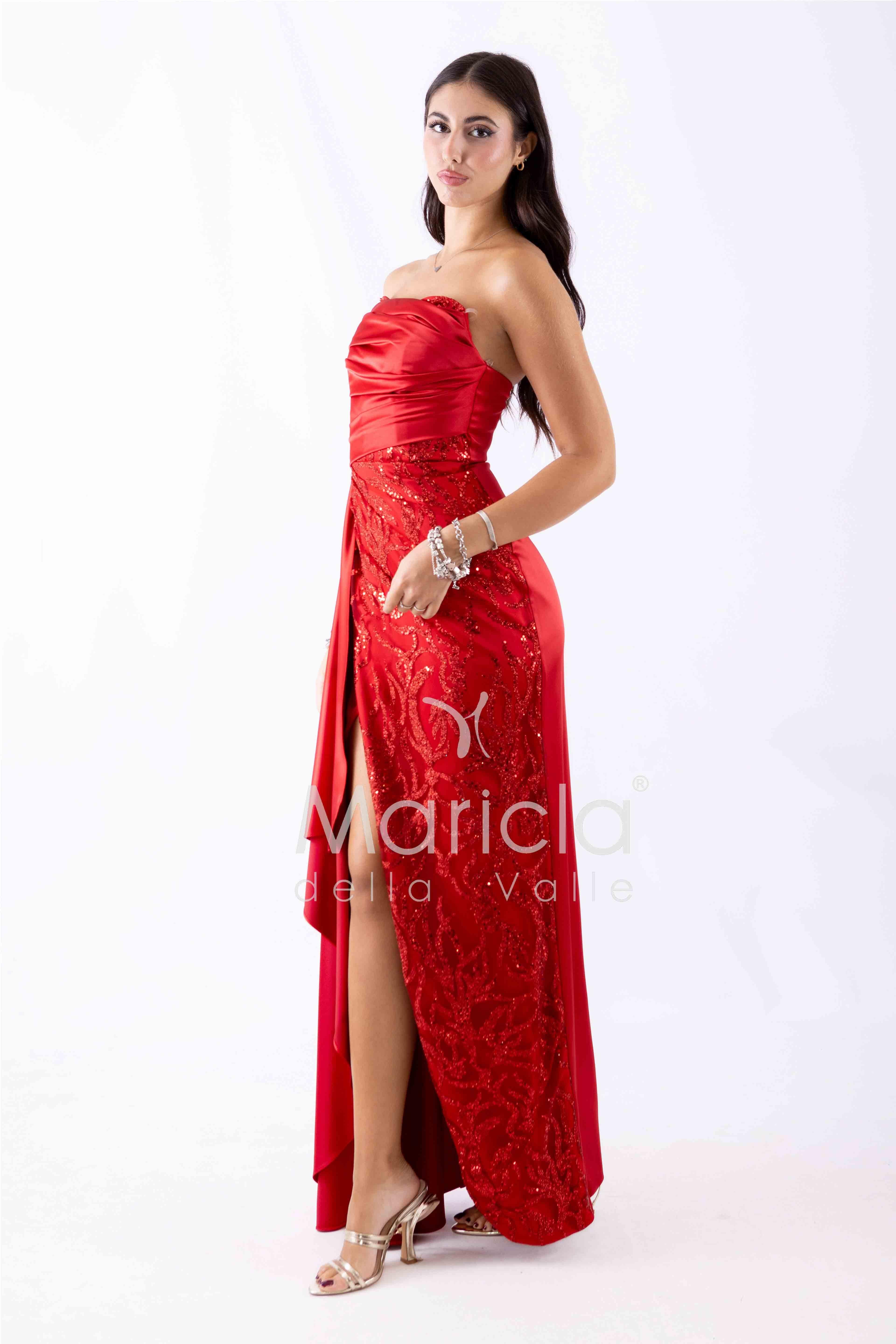 abito lungo paiette cuore HC7459 ROSSO MARICLA ELEGANCE 