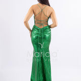 Abito a sirena lungo con micropaillettes <BR/> JC35336 VERDE MARICLA ELEGANCE 