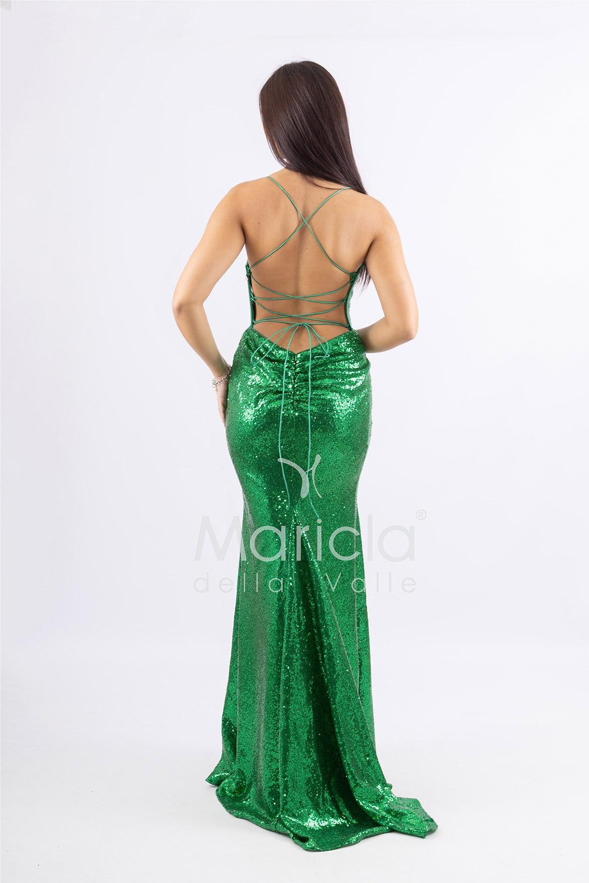 Abito a sirena lungo con micropaillettes <BR/> JC35336 VERDE MARICLA ELEGANCE 
