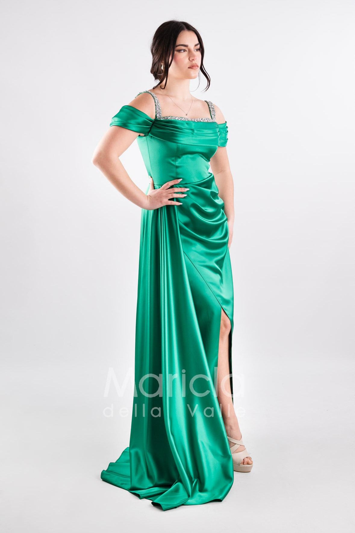 abito scollo pietre con fusciacca JC35121 VERDE MARICLA ELEGANCE 