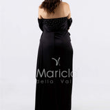 abito lungo perle maniche aggiunte CAR58168 NERO MARICLA ELEGANCE 
