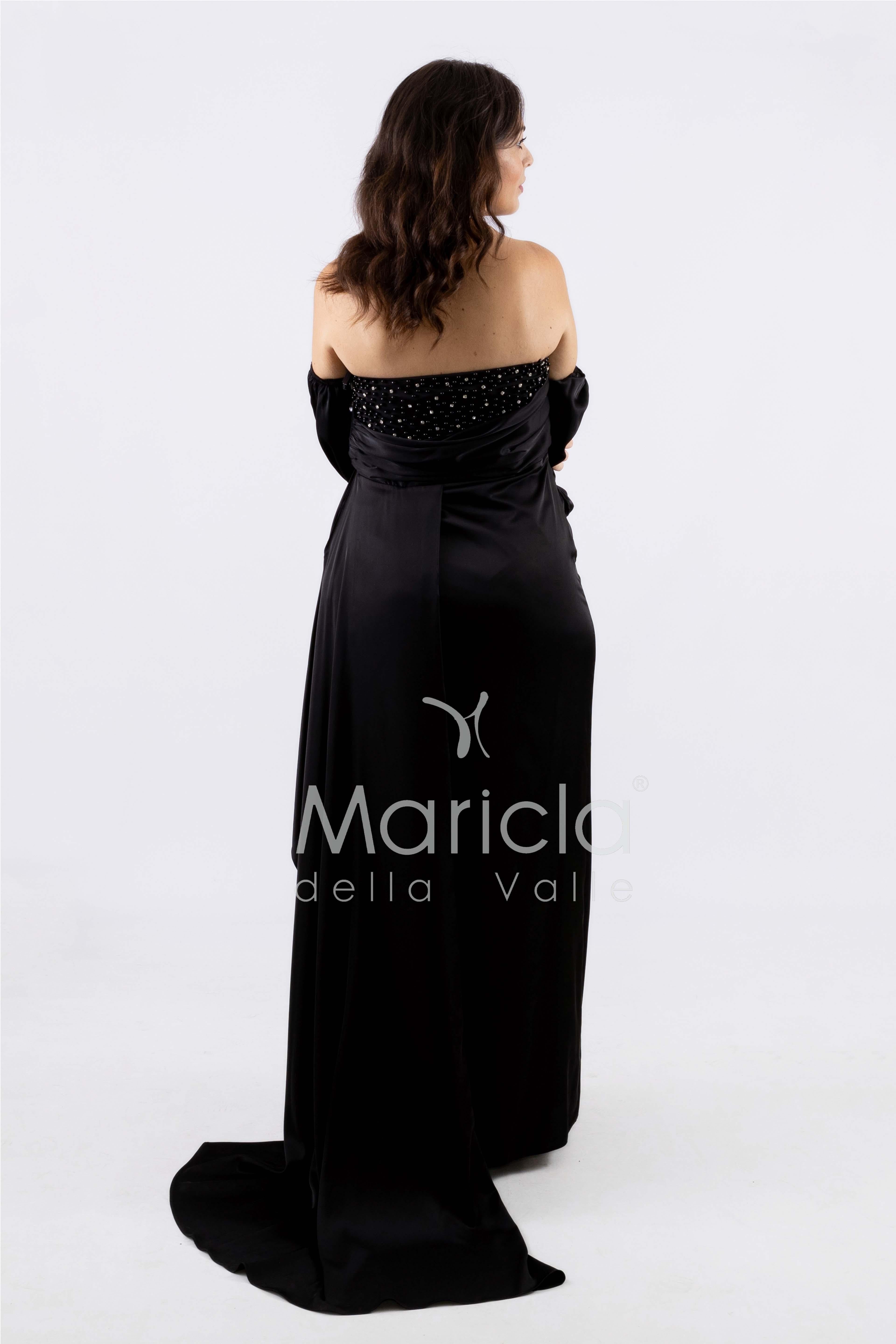 abito lungo perle maniche aggiunte CAR58168 NERO MARICLA ELEGANCE 