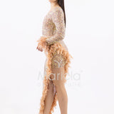 abito manica lunga piume e paiette SS23126 ORO MARICLA ELEGANCE 