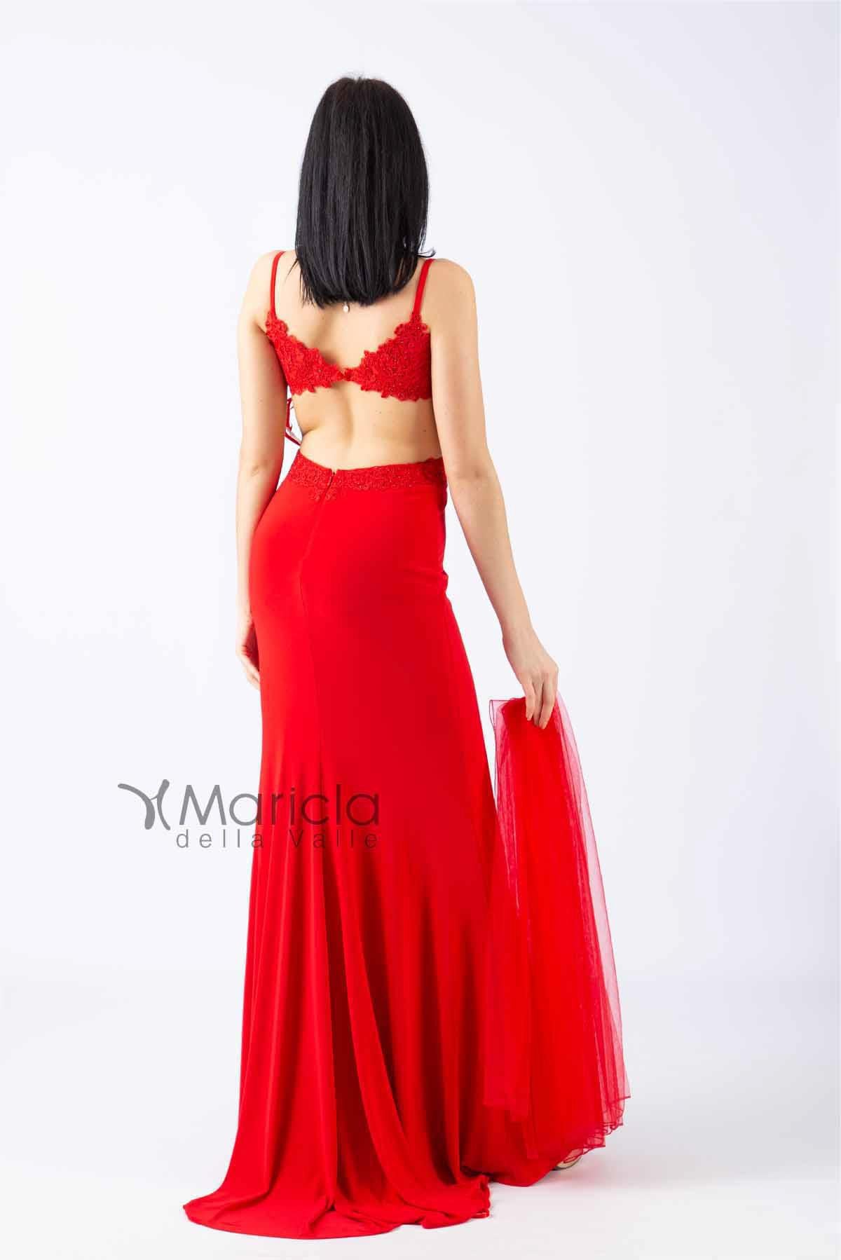 Abito lungo con dettagli in pizzo JC34400 ROSSO MARICLA ELEGANCE 