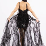 Abito midi in paillettes con strascico in tulle SS24228 NERO MARICLA ELEGANCE 
