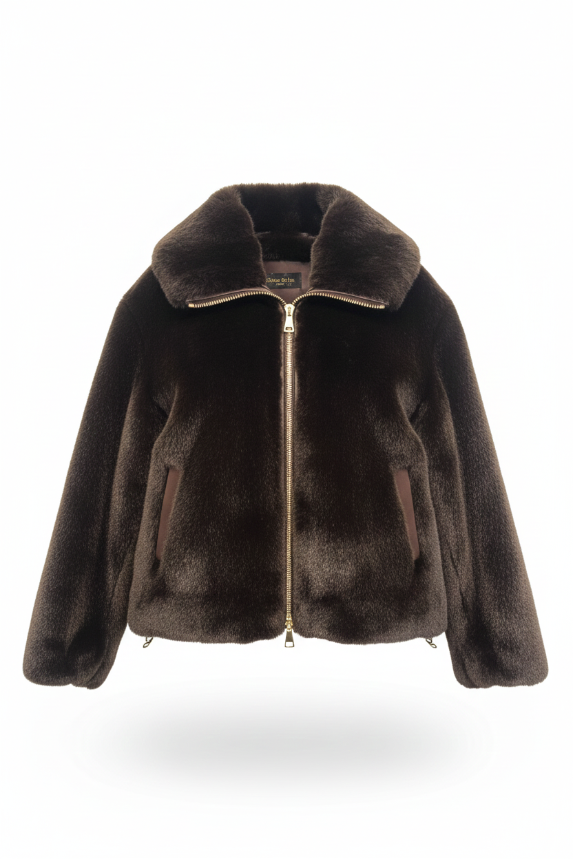 Giaccone in pelliccia con profili ecopelle CH2652 MORO CHIARA 