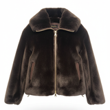 Giaccone in pelliccia con profili ecopelle CH2652 MORO CHIARA 