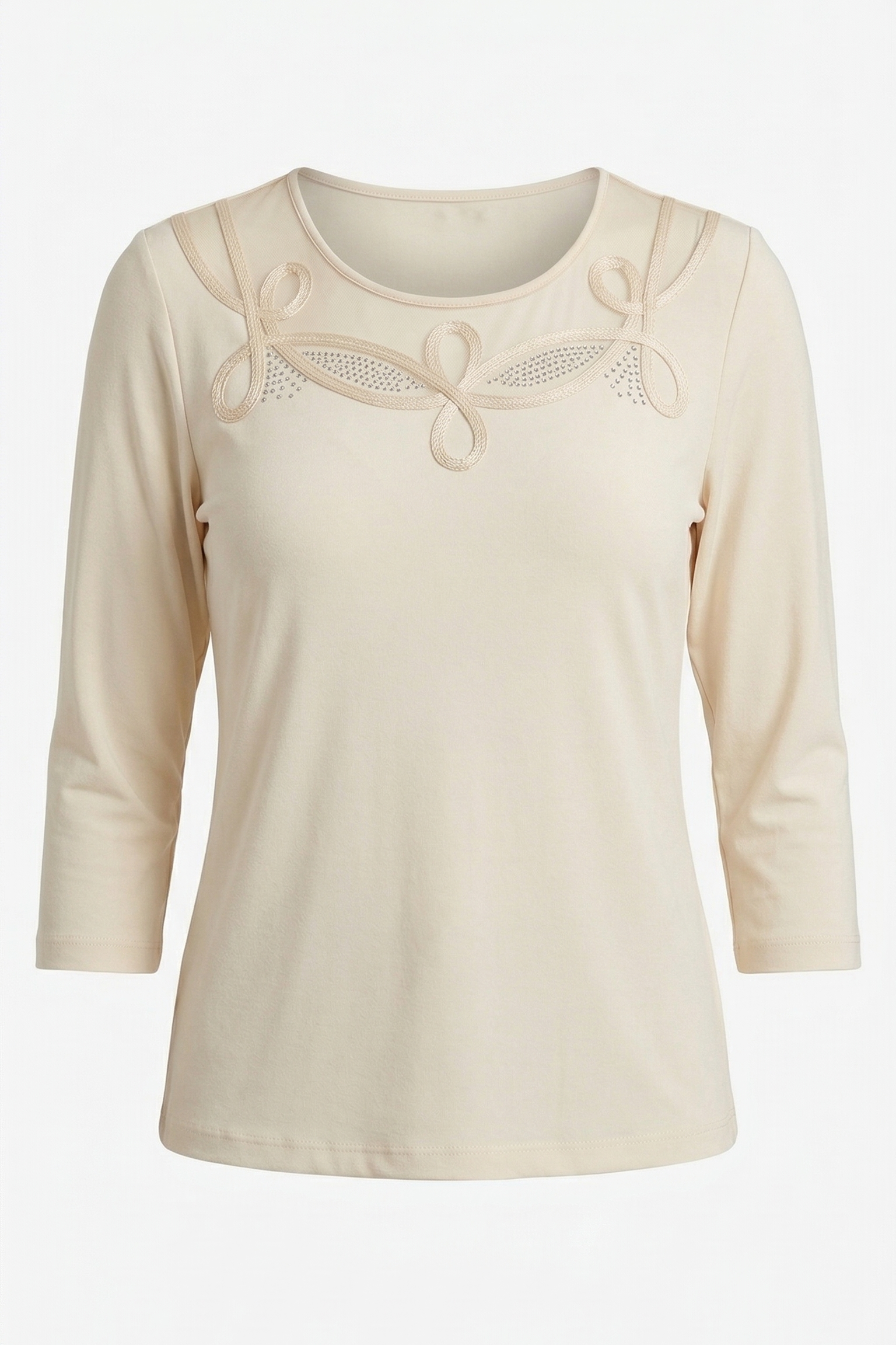 Maglia Elegante con Scollo Decorato e Dettagli Luce PER 26109 CREMA MARICLA 