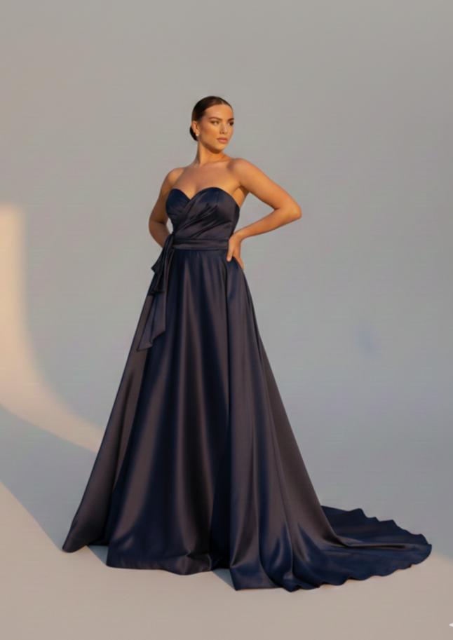 abito lungo con fiocco ANT5092MS BLU ANTILLE ELEGANCE 