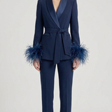 tailleur con cintura e piume EC04610 BLU MARICLA 