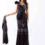 abito lungo pieghe e corpetto strass ALC05 NERO MARICLA ELEGANCE 