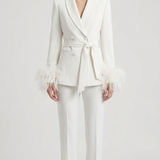 tailleur doppio petto con piume EC04602 BIANCO MARICLA 