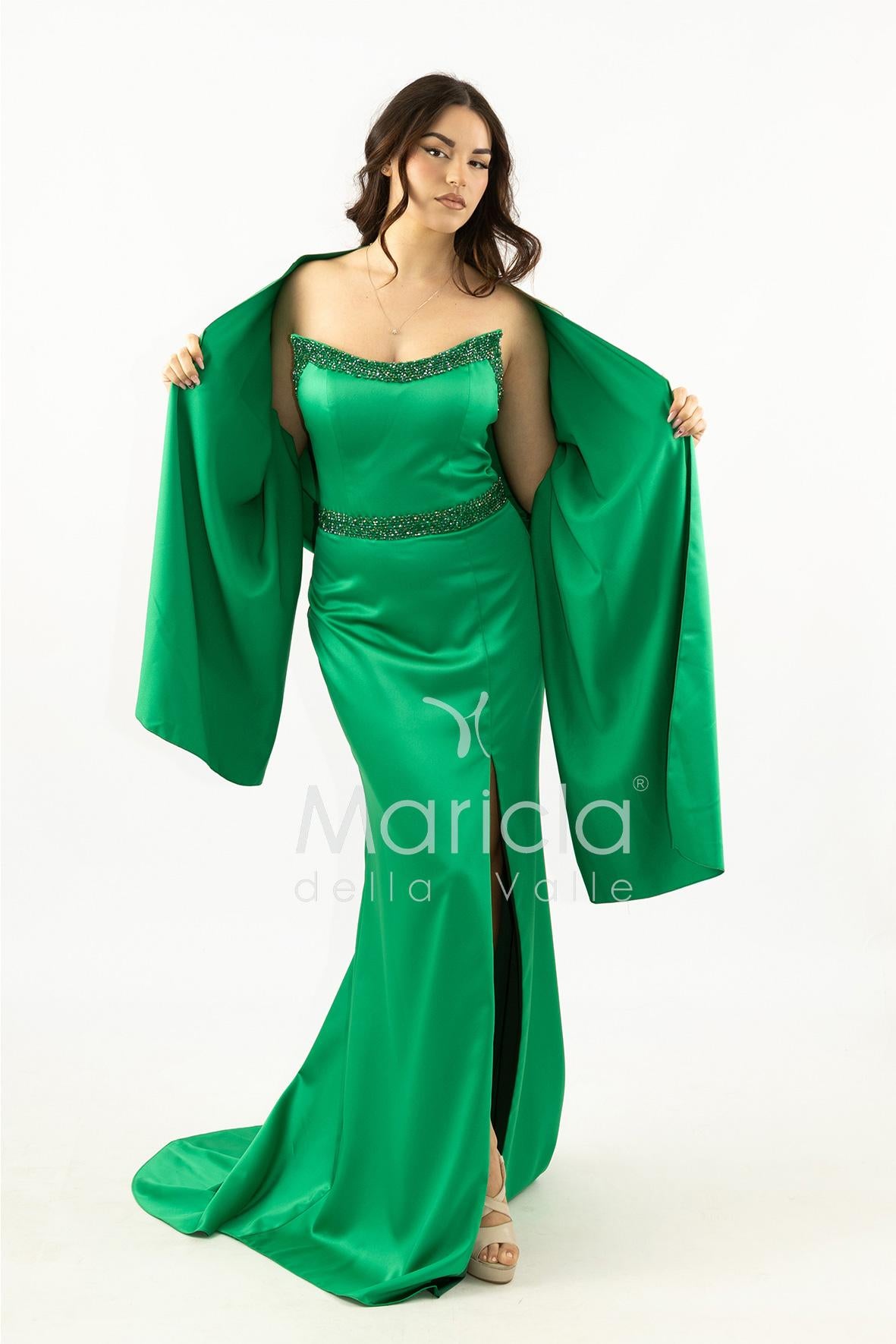 Abito lungo con scollatura in strass JC35249 VERDE MARICLA ELEGANCE 