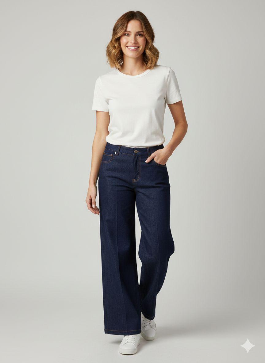 pantalone palazzo jeansato ROMI5417 BLU MARICLA 