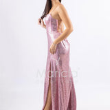 Abito a sirena lungo con micropaillettes <BR/> JC35336 ROSA MARICLA ELEGANCE 