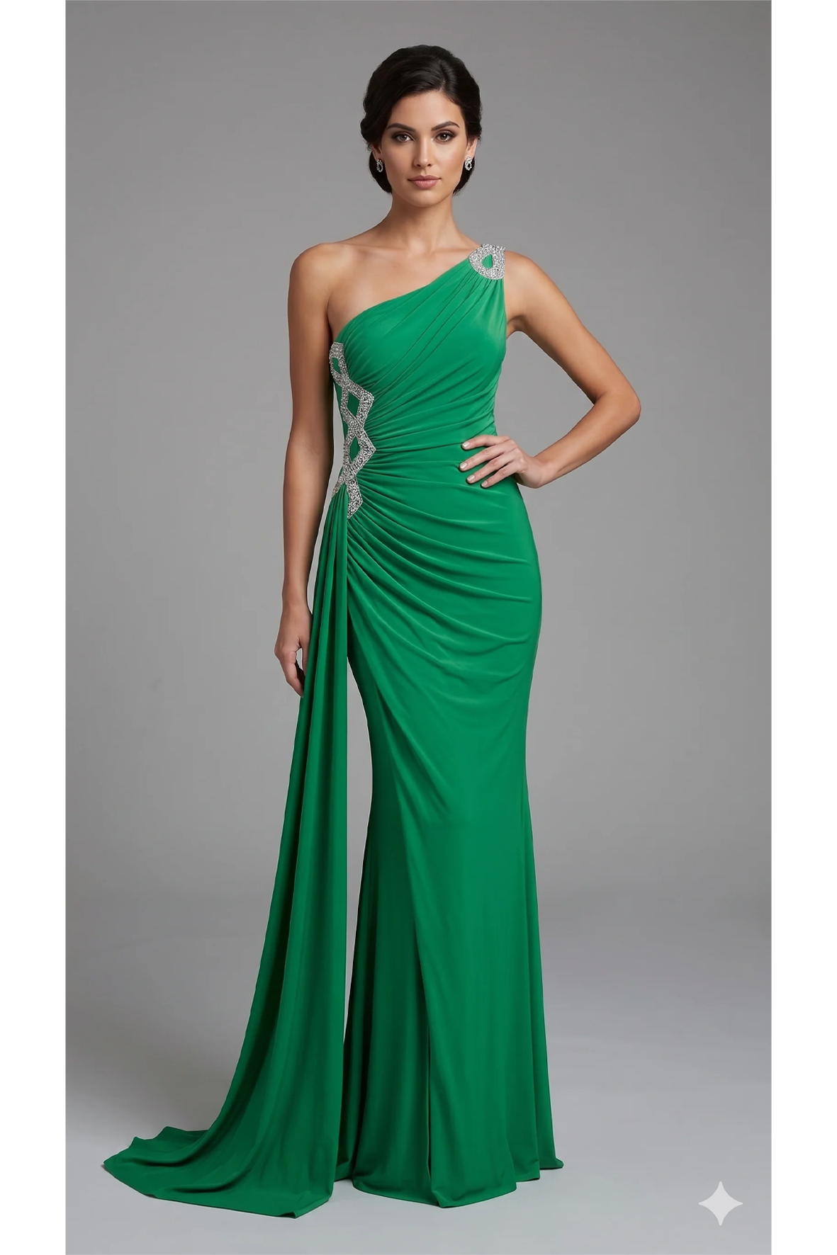 abito strass spalla e fianco FI7414 VERDE MARICLA ELEGANCE 