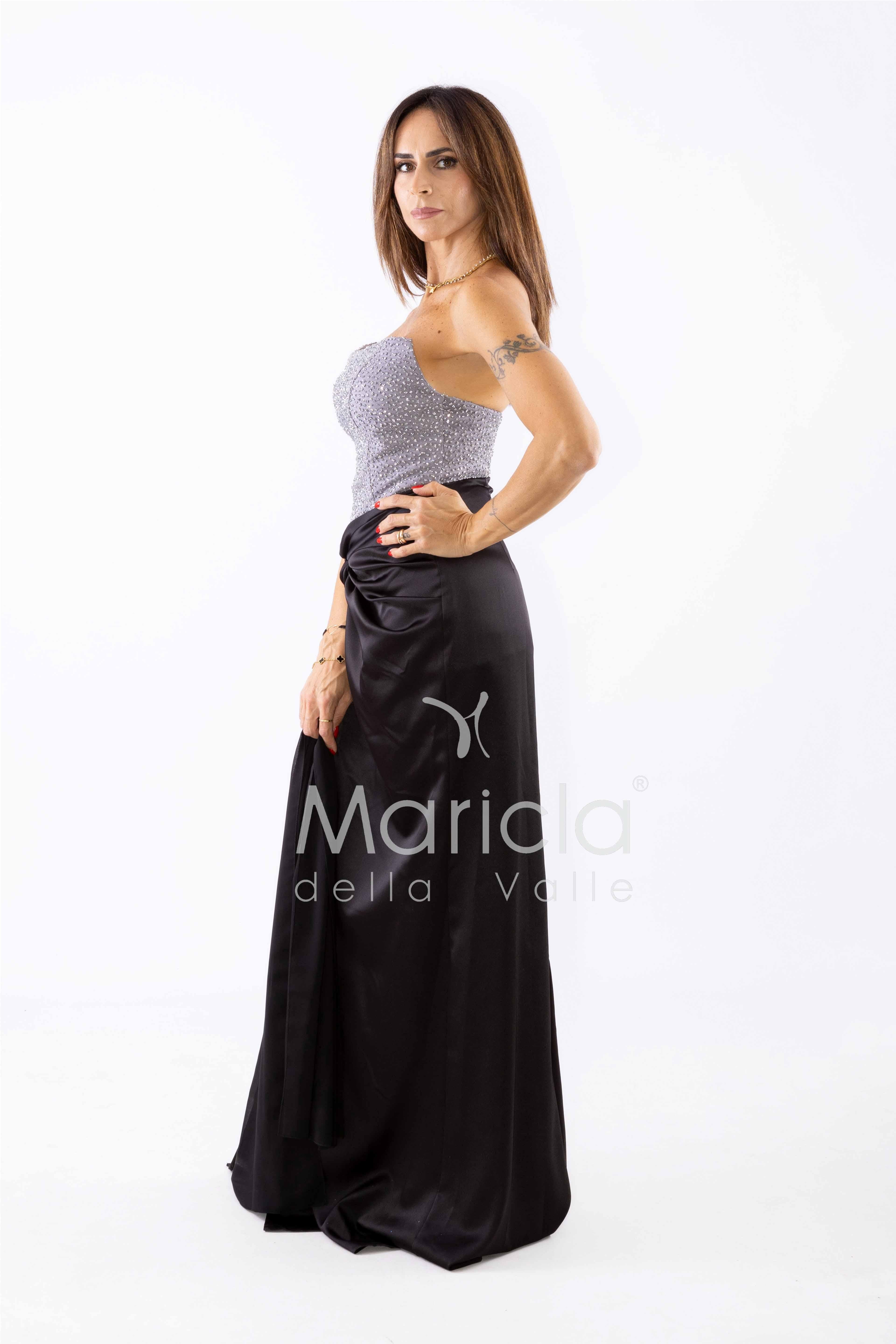 abito lungo raso drappeggio DEG55494 NERO MARICLA ELEGANCE 