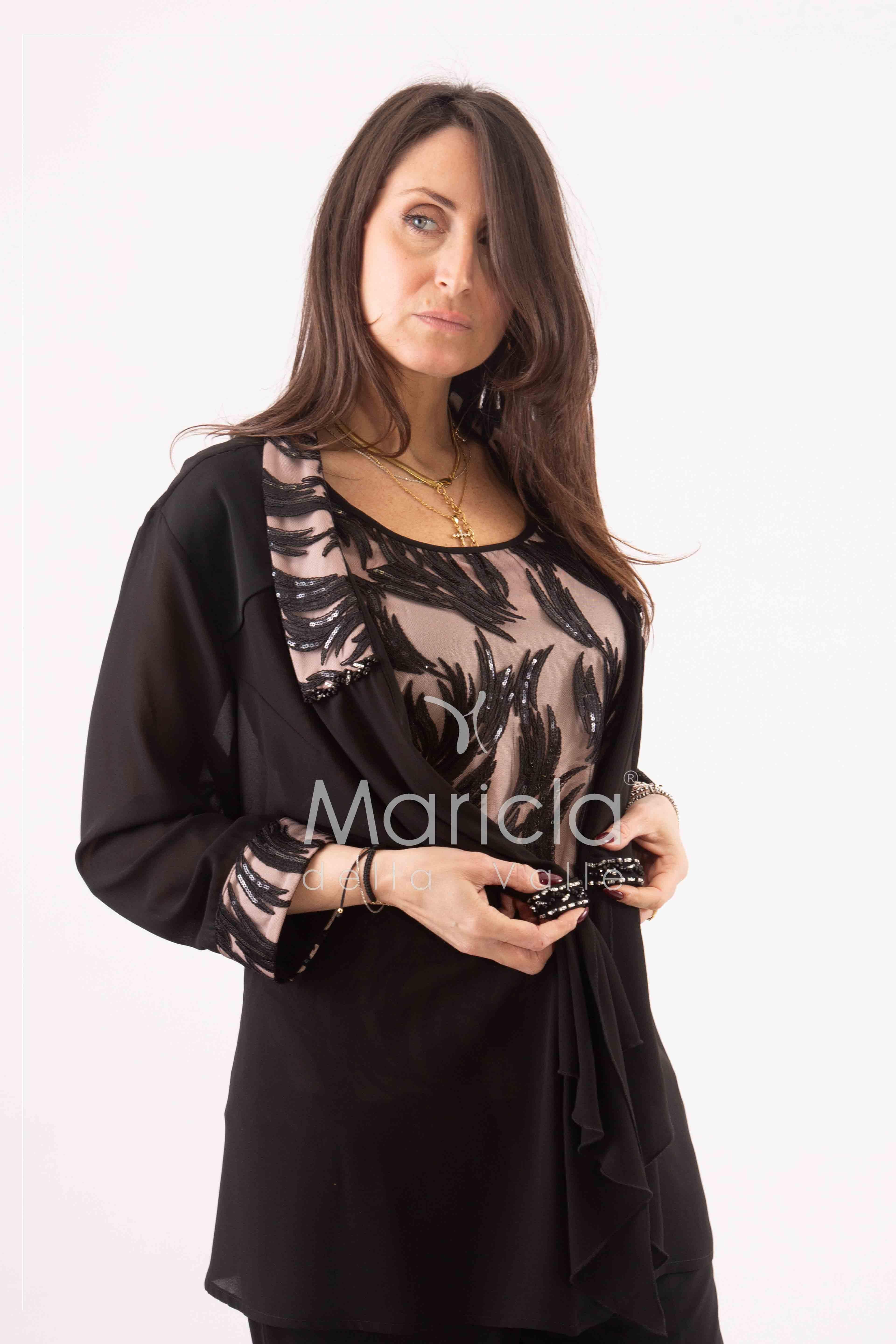 completo 3 pz ricamato PF2240 NERO PAOLA FORTI 