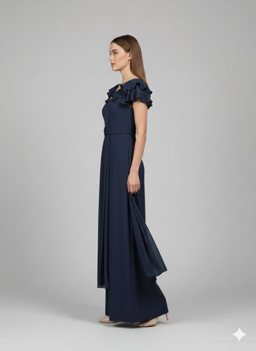 tuta con rouche spalle SH404TU BLU SHARON 