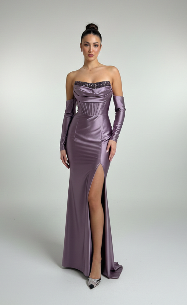 Abito lungo con spacco e maniche staccabili HC9670 GLICINE MARICLA ELEGANCE 