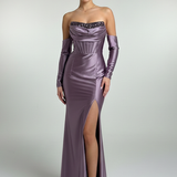 Abito lungo con spacco e maniche staccabili HC9670 GLICINE MARICLA ELEGANCE 