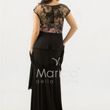 abito lungo con baschina ricamata SH839AL NERO SHARON 
