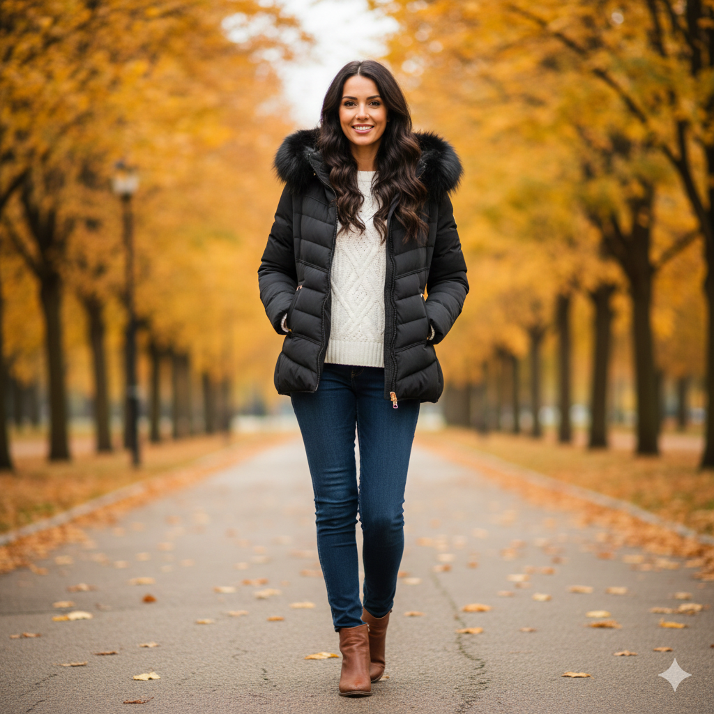 Giaccone con cappuccio in pelliccia EC25091 NERO MARICLA 