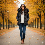 Giaccone con cappuccio in pelliccia EC25091 NERO MARICLA 