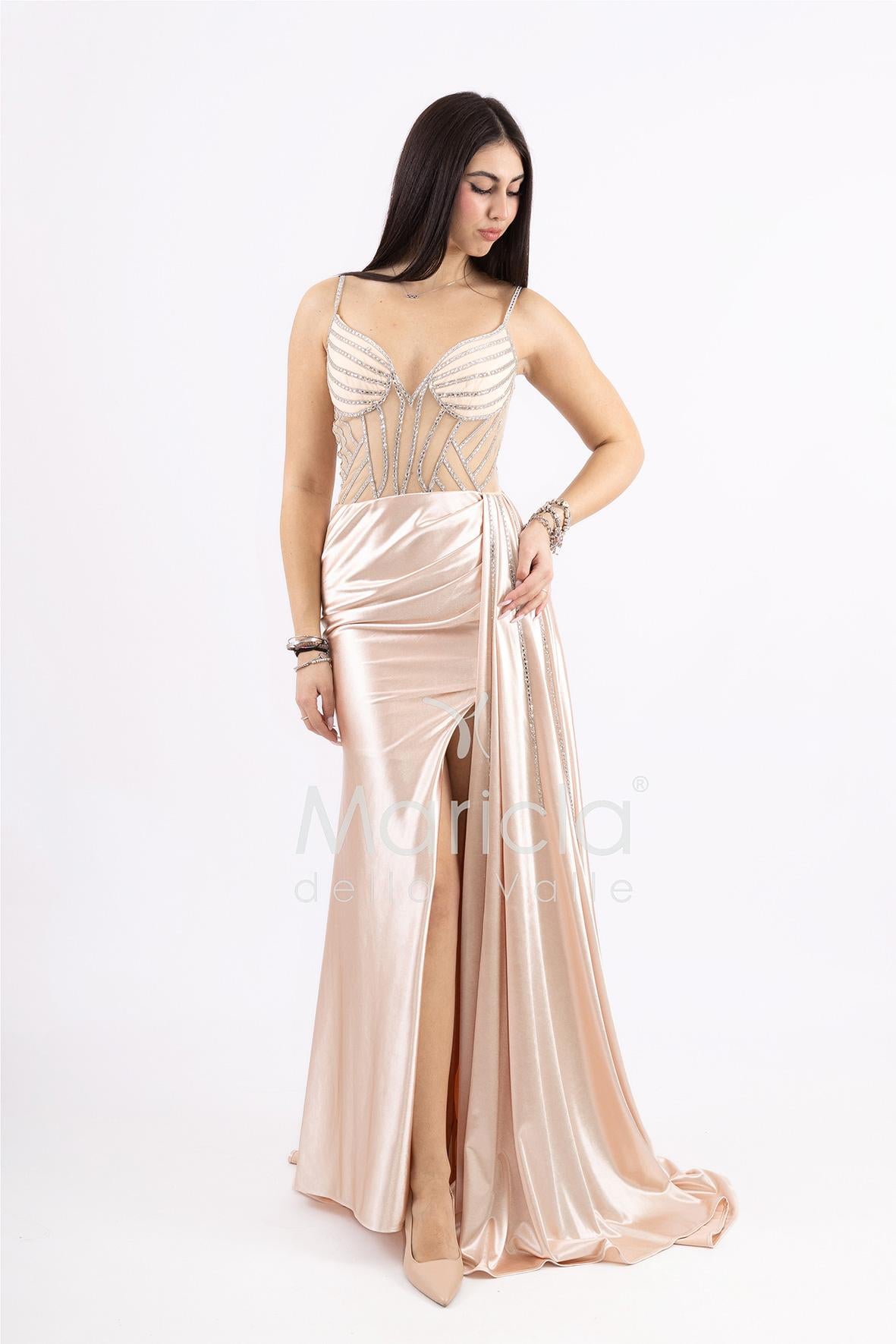 abito lungo corsetto con stecche e drappeggio FP881008 CIPRIA MARICLA ELEGANCE 