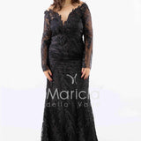 abito manica lunga ricamato FI7485 NERO MARICLA ELEGANCE 
