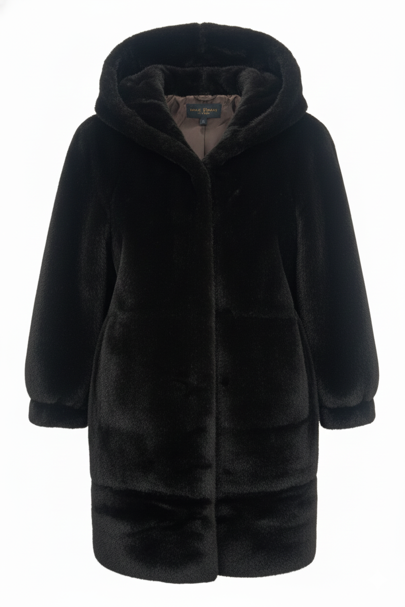 cappotto con cappuccio pelliccia AZ85P NERO MARICLA 