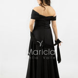 abito lungo scollo omerale strass SH827AL NERO SHARON 