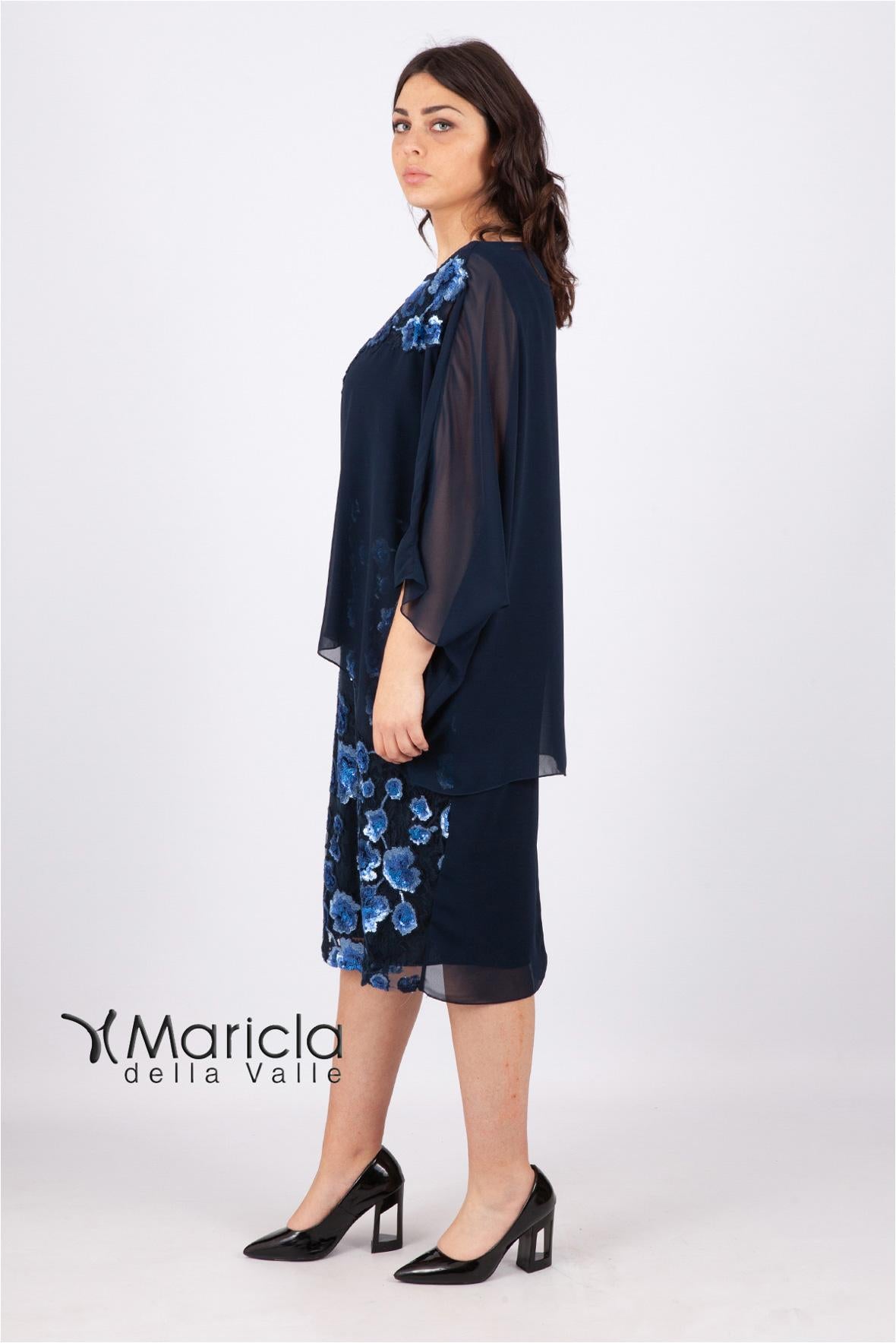 Abito midi con cappa SG7090 BLU SOLO GIOIE 