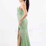 abito lungo paillettes drappeggio e spacco PB8066F MENTA MARICLA ELEGANCE 