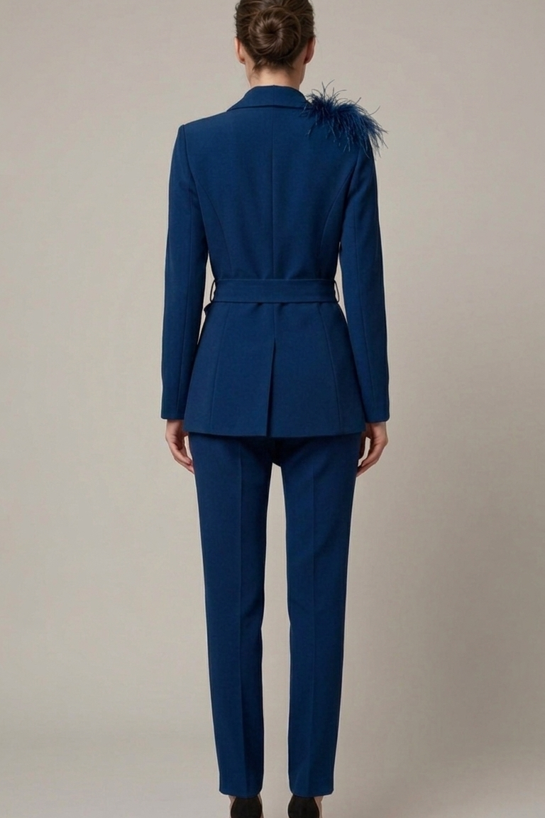 tailleur con piume bavero EC04609 BLU MARICLA 