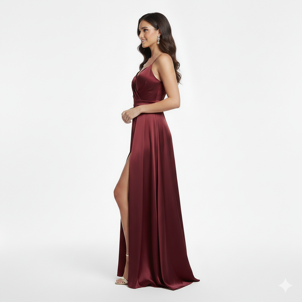 Abito lungo con spacco e pannelli JC35456 CILIEGIA MARICLA ELEGANCE 