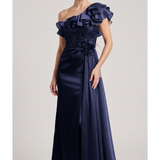 abito lungo fiore laterale ed organza KMK622 BLU MARICLA ELEGANCE 